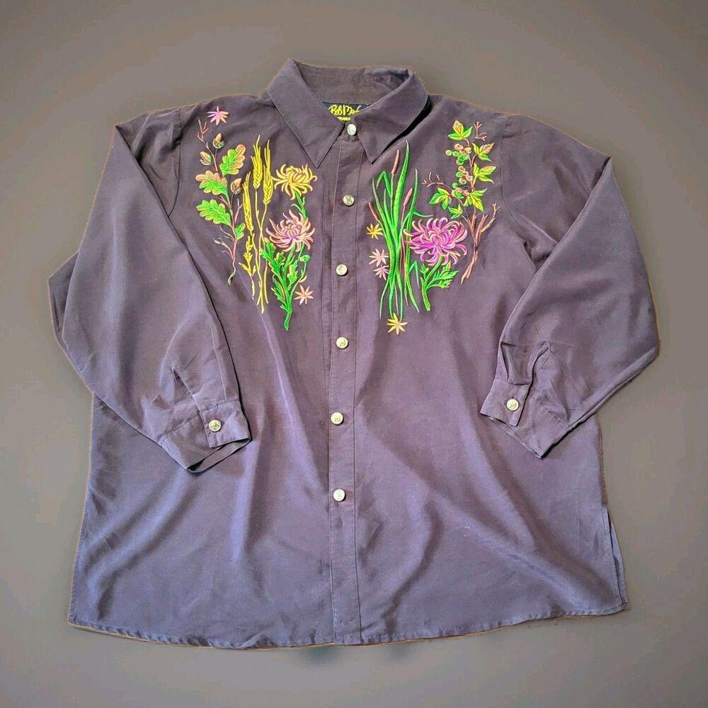Vintage Bob Mackie Wearable Art Brown Embroidered Western Shirt 1X